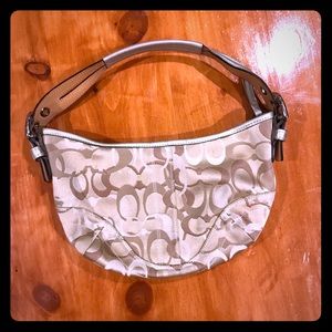 Signature Fabric Coach Purse w/ Gold Leather